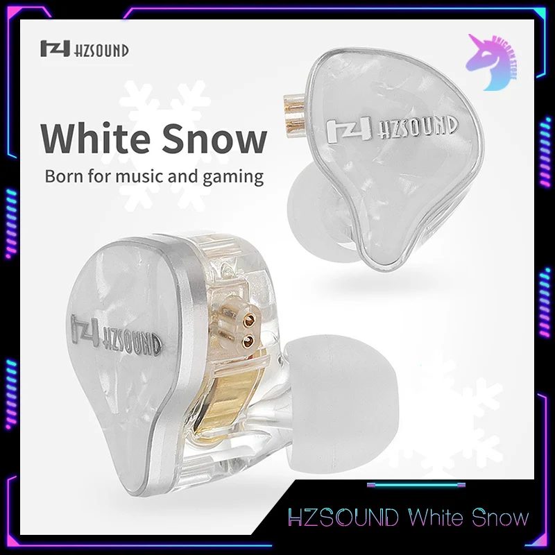 Hzsound White Snow High Quality Lcp+Pu Diaphragm 10mm Dynamic Driver In-Ear Hifi Earphone Gamer Headphone Custom Wired Earbuds