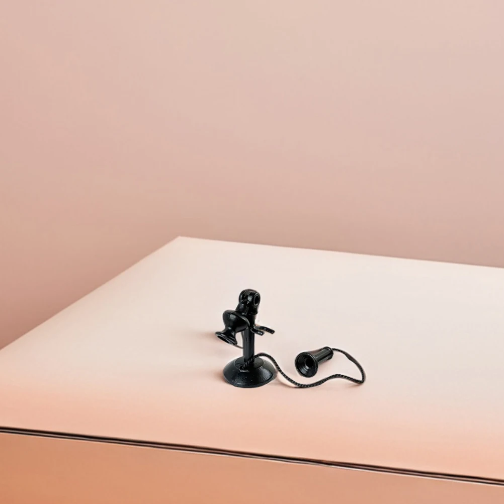 

Retro Telephone Decorative Candlestick Miniature Decors Cell Dollhouse Metal Black Prop Accessories