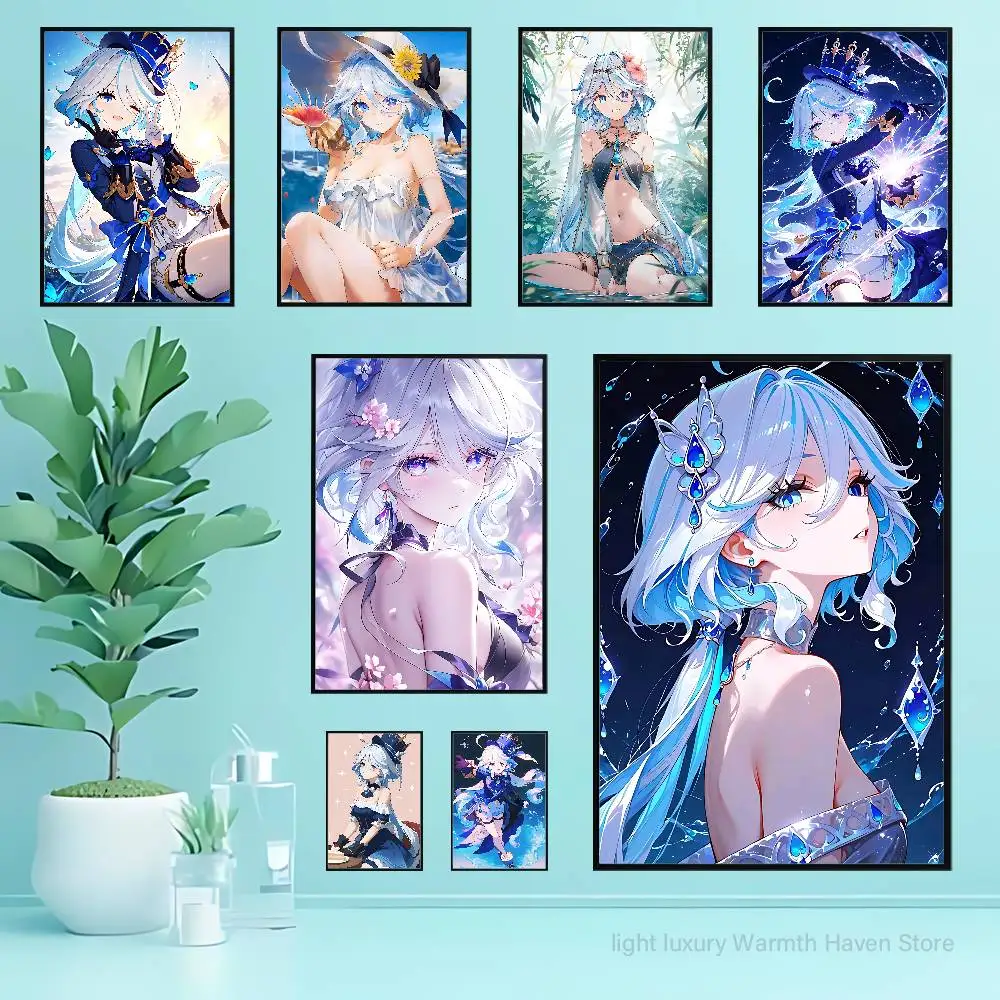 

G-Genshin Impact Furina Poster Waterproof HD Wall Art Decal Self-Adhesive Aesthetic Decor For Home Living