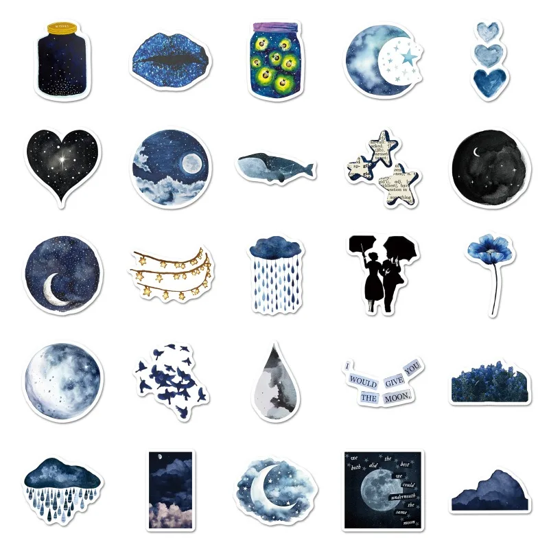 50 Stück Cartoon Persönlichkeit Regnerische Nacht Kreative Graffiti Dekoration Aufkleber