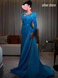 Other Shore Elegant Vintage Sexy Sweet Blue Crystal Beads Mermaid Satin Customize Formal Occasion Prom Dress Evening Party Gowns