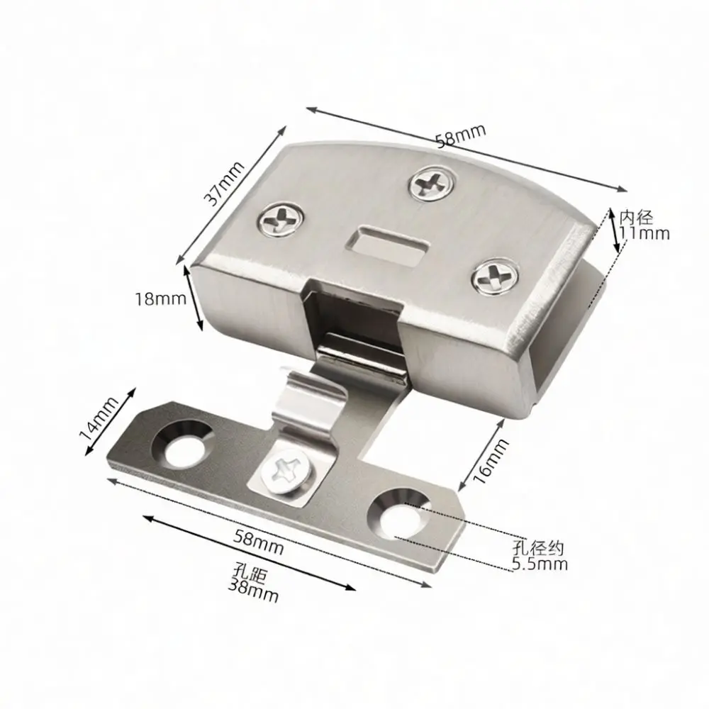 Heavy Duty Glass Hinge No Drill Clamp For Tempered Cabinet Door Stainless Steel Hardware Modern Showcase Fitting Accessory