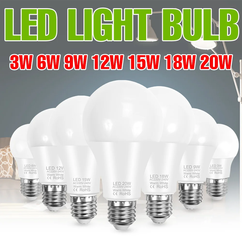 

20W LED Light Bulb 220V Spotlight E27/E26 Ceiling Lamp E14 Chandelier Bulbs Bedroom Energy Saving Soft Lighting Cool/Warm White