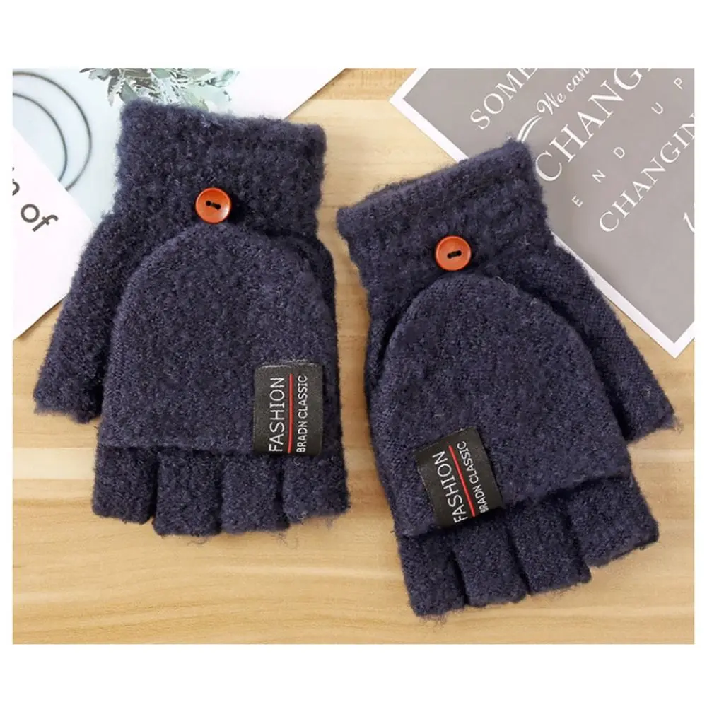 Unisex Knitted Winter Warm Thicken Half Finger Gloves Fingerless Gloves Flip Mittens