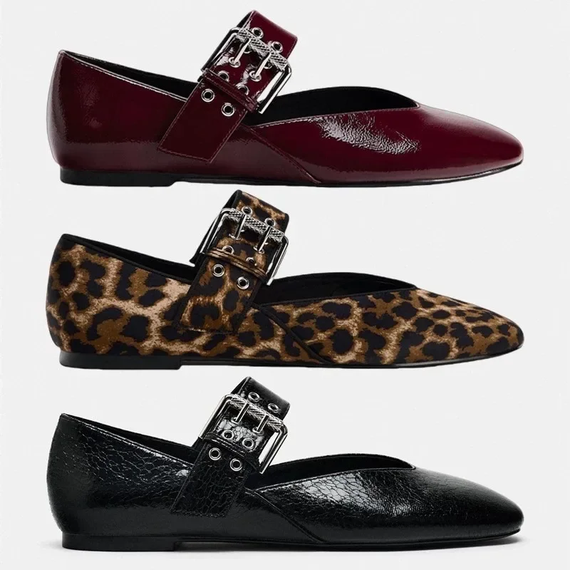 

2025 Shoes Women Flats Shallow Mouth Autumn Pointed Toe Loafers Ballerinas New Fall Leopard Retro Dress Shoes Zapatos De Mujer