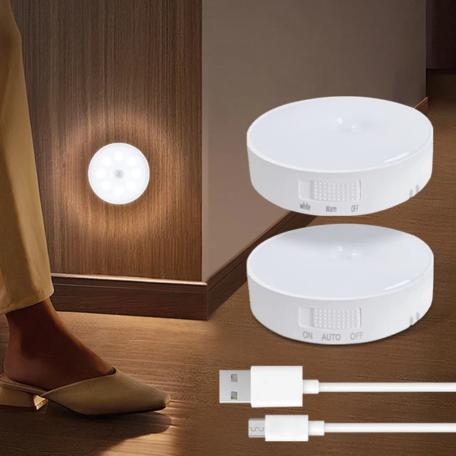 Czujnik ruchu PIR LED lampka nocna USB akumulator lampka nocna do sypialni szafka kuchenna szafa lampa schody przedpokój oświetlenie szafy
