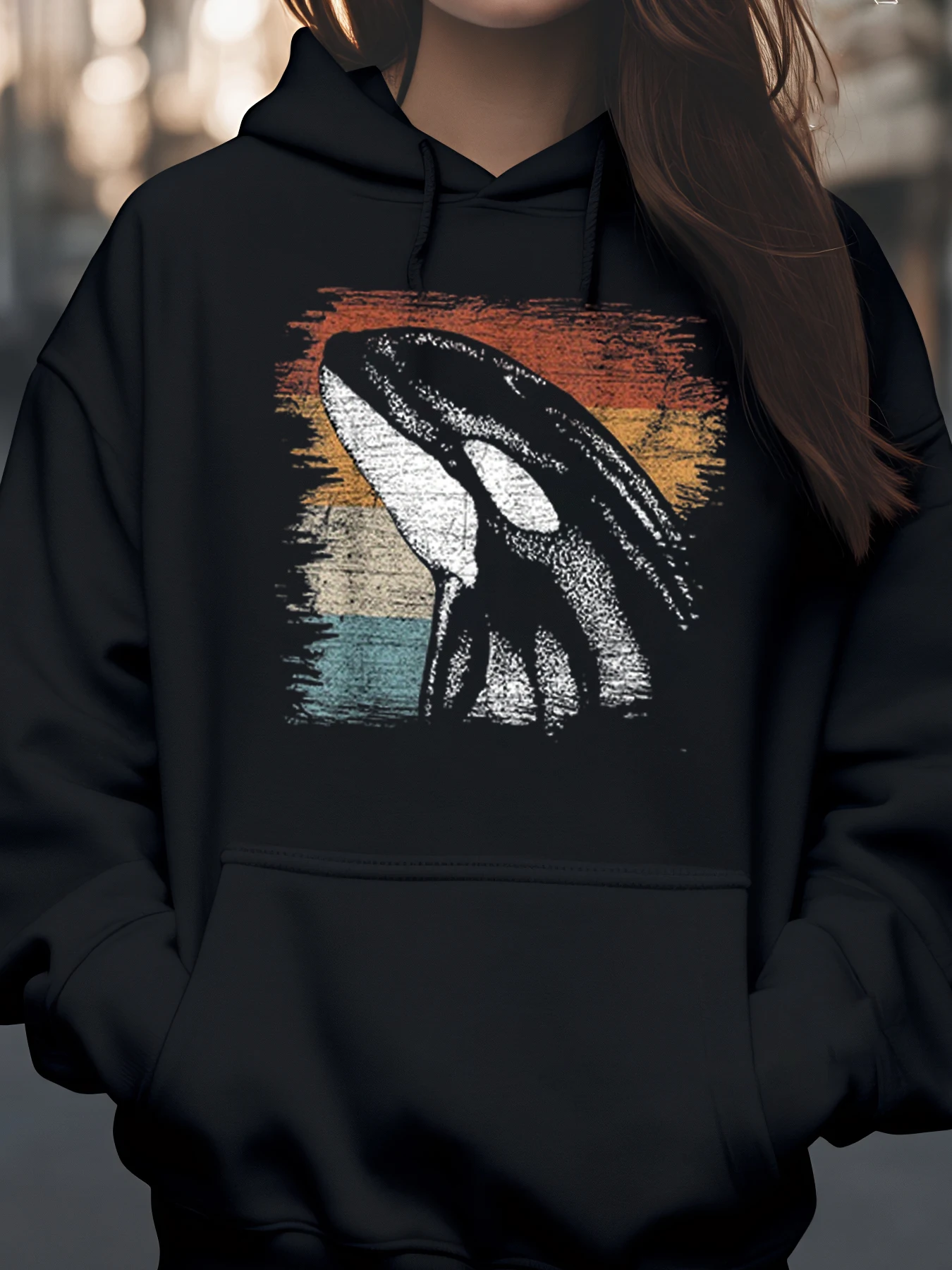 

Толстовка с принтом Orca Whale Sunset, осенний сезон, повседневная одежда, наряд унисекс