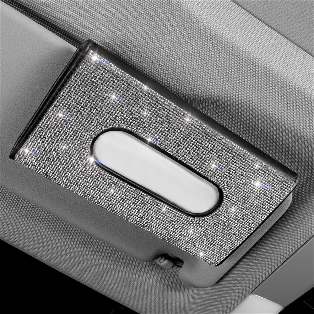 

Car Diamond Tissue Box Towel Sets Car Sun Visor Tissue Box Holder Auto Interior Storage Decoration