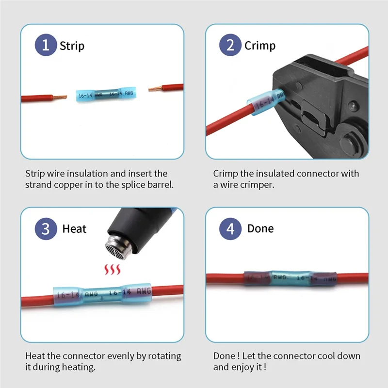 

AS60-Marine Grade 1000Pcs 16-14 AWG Blue Heat Shrink Butt Connectors, Insulated Splice Electrical Connectors