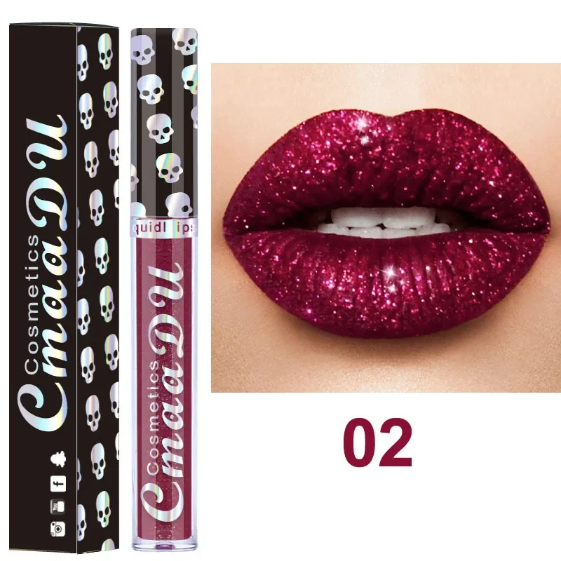 CmaaDu Laser Skull Diamond Shiny Metallic Velvet Glitter Rossetto Lip Gloss Trucco Lip stick Lipgloss Labbra Cura Cosmetico duraturo