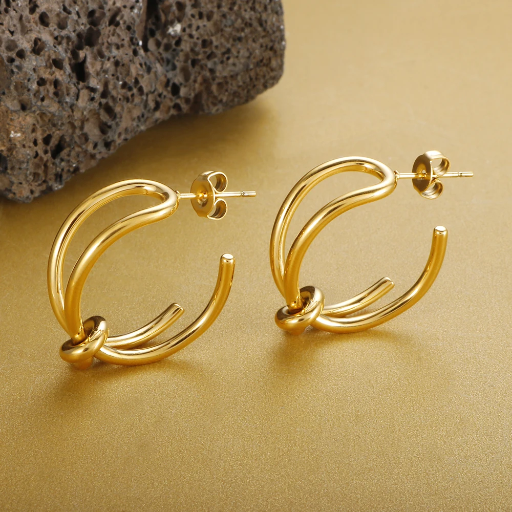 

Женские серьги-кольца неправильной формы, винтажные геометрические серьги золотого цвета из нержавеющей стали, украшения для ушей