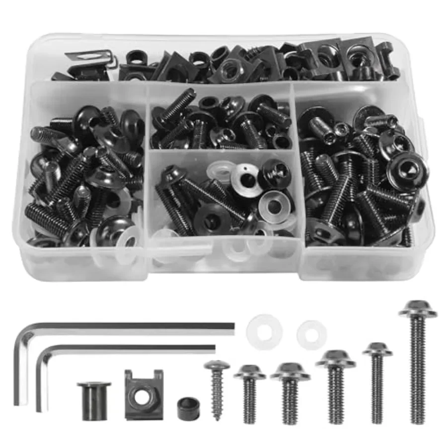 

Комплект болтов обтекателя мотоцикла, 177 шт., с алюминиевыми винтами и зажимами для гаек для надежного крепления, идеально подходит для ремонта и обслуживания