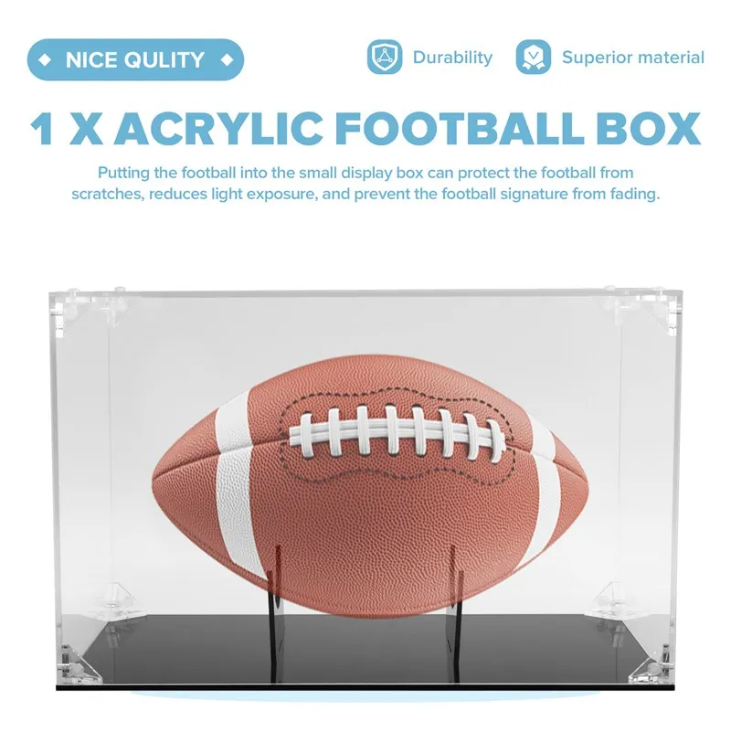 

Футбольный футляр-витрина из акрила с крышкой и черным основанием, прозрачные футбольные коробки с держателем для мяча