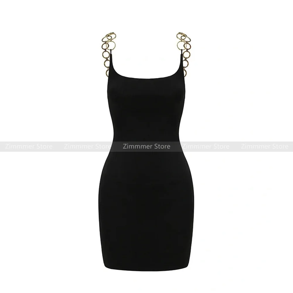 Metal ring shoulder strap backless slimming suspender dress hot girl hip skirt 2024 summer