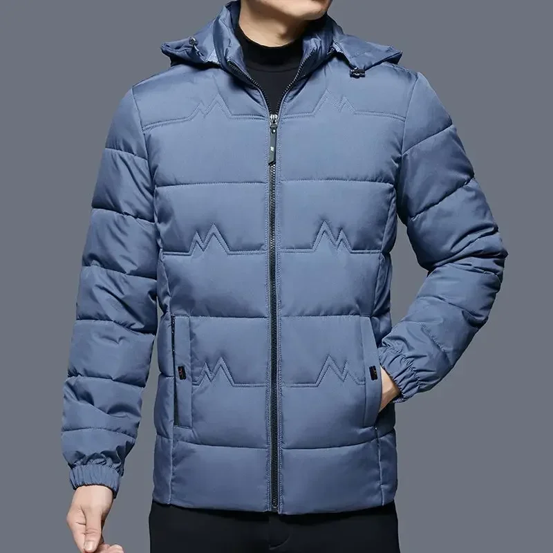 Black Men\'s Down Jacket Hooded Padding Parkas Zipper Male Padded Coats Inter Special Winter 2024 Korean Style Clothing Modern