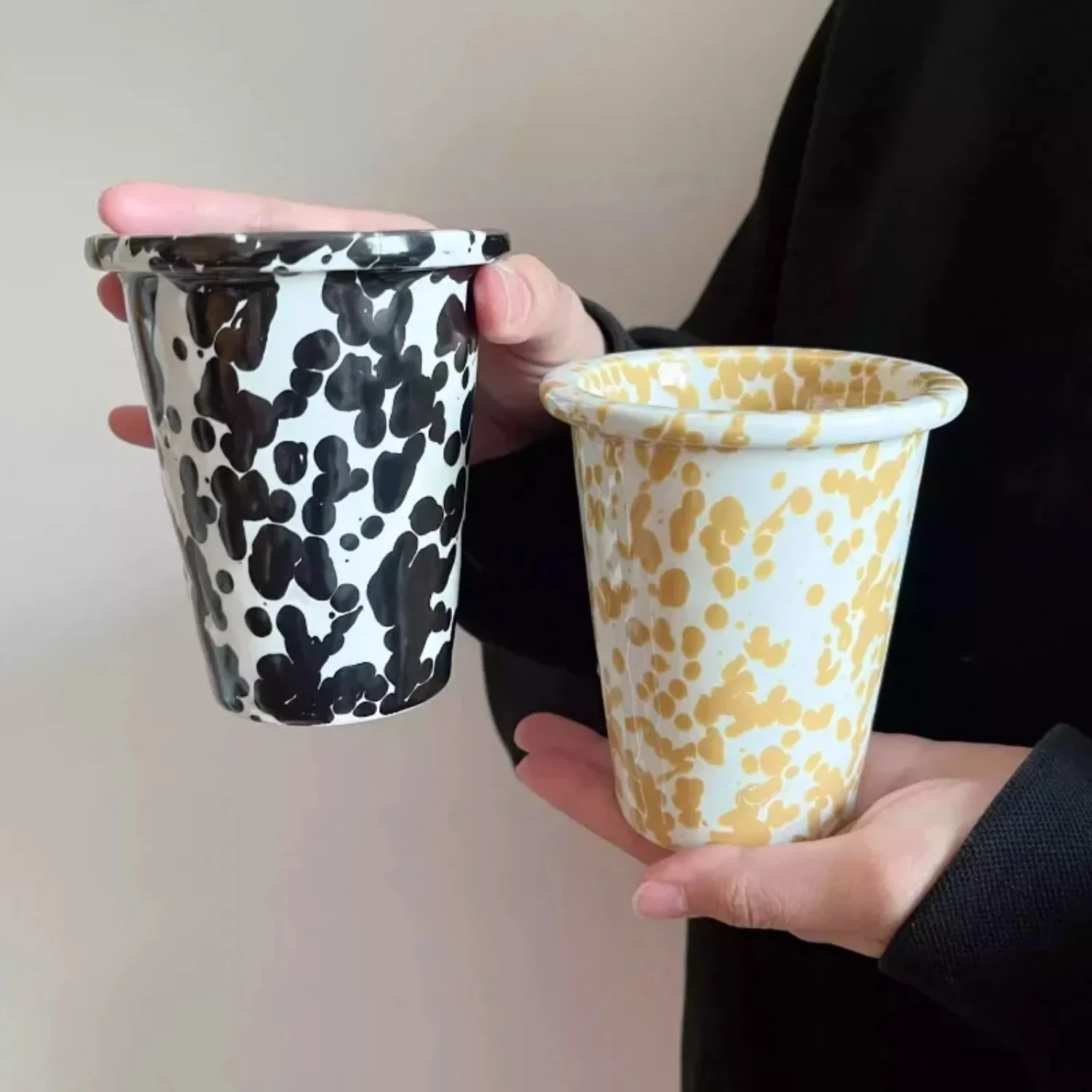 

Retro Ceramic Coffee Mug Splash-ink Cup Breakfast Milk Mugs Creative Living Room Cups Korean Style Couples Mug Room Decor