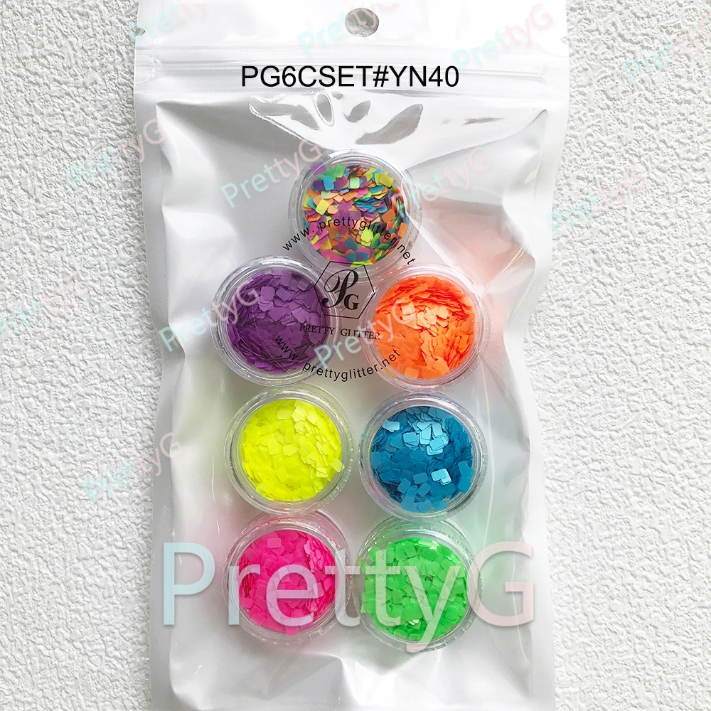 PrettyG 1 Box M0Y 3mm Zaokrąglony prostokątny brokat w kształcie metalicznego neonowego brokatu z cekinami do zdobienia paznokci żelowych DIY Akcesoria do dekoracji
