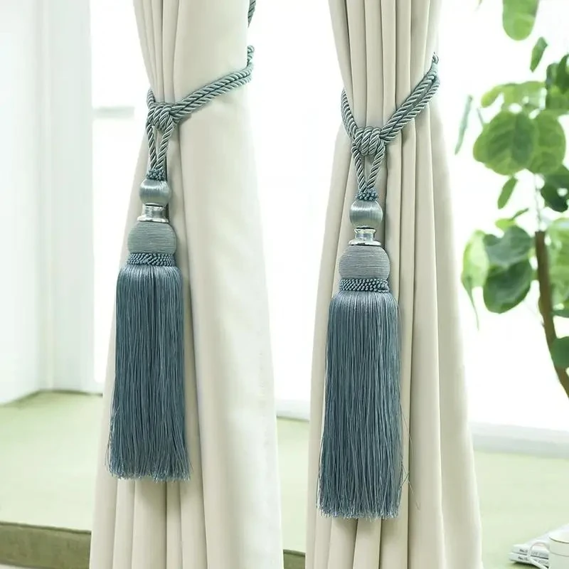 2PCS/Pair Curtain Rope Tieback Hanging Silk Tassel Fringe Ball Belts Hook for Curtain Holdback Accessories
