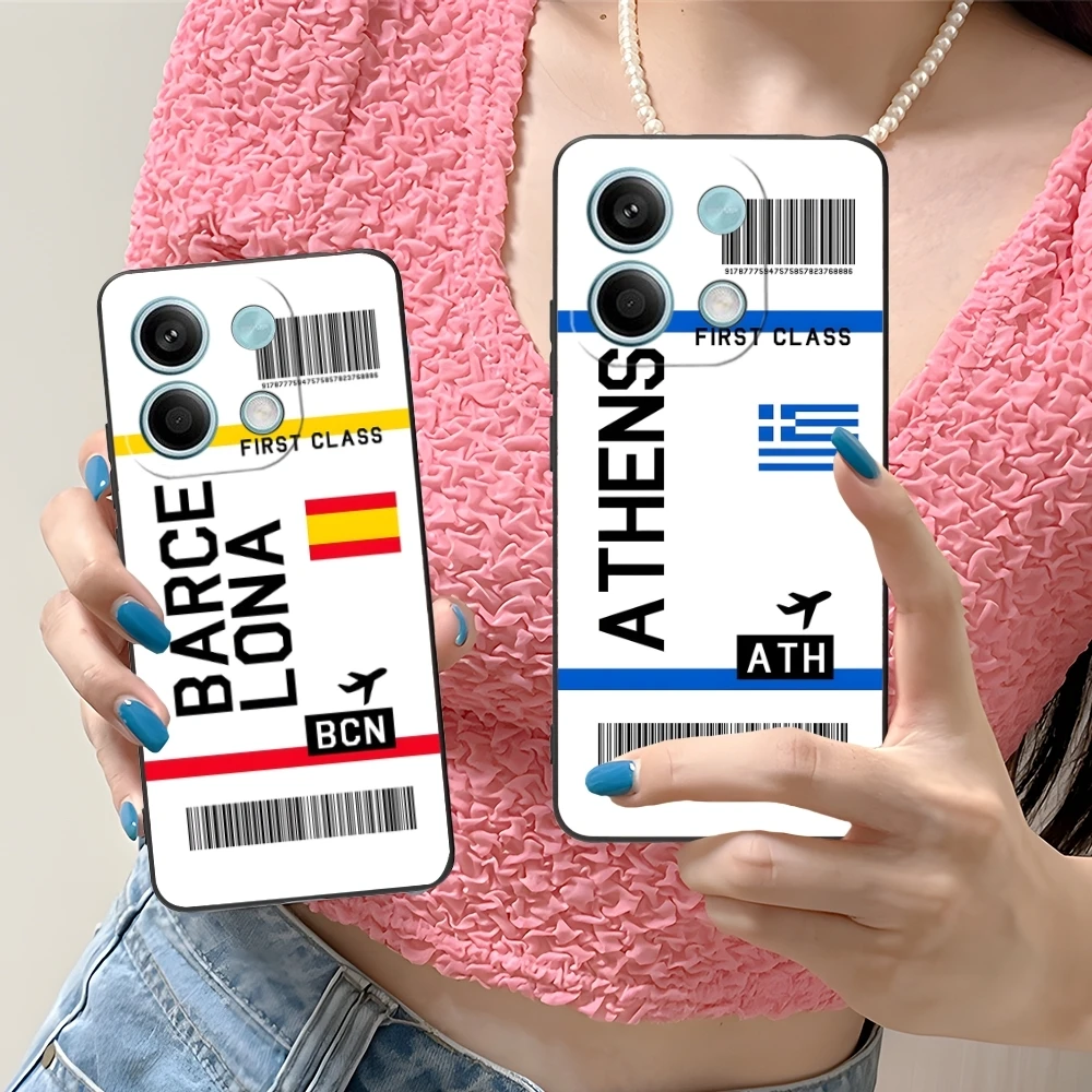 Plane Airline Ticket Mobile Cell Phone Case for Xiaomi Redmi Note 13 12 11 10 9 8 7 6 S A Pro Lite Plus 5G Black Cover Shell