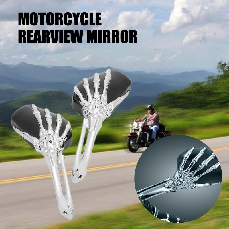 1Pair Universal Motorcycle Skull Hand Mirrors Motorbike Rearview Mirrors For Honda/kawasaki/Suzuki/Yamaha/Victory