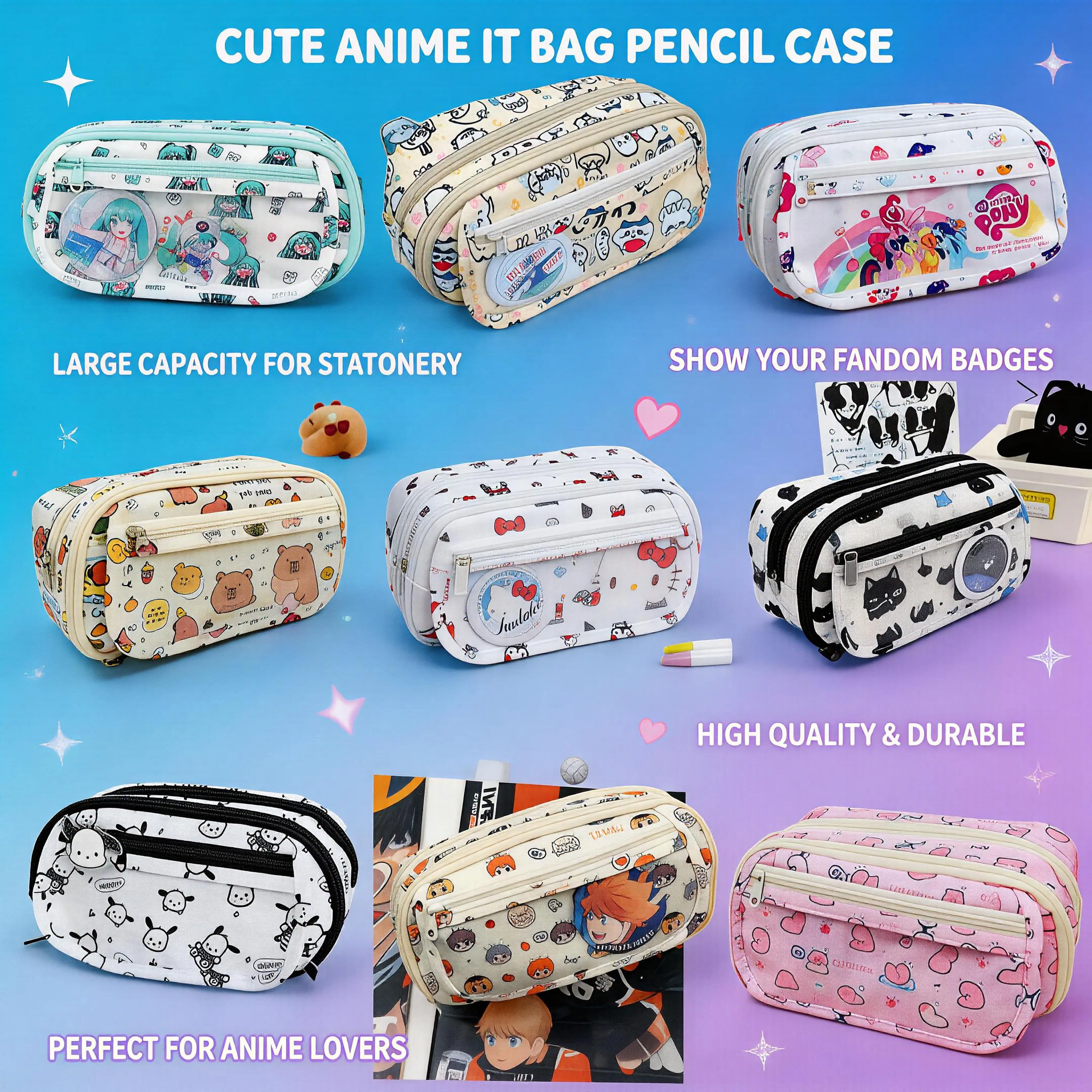 

Hatsune Miku Cosplay Anime Pencil Case Student Large Capacity Stationery Bag Cute Multi Layer Pencil Pouch High Value Makeup
