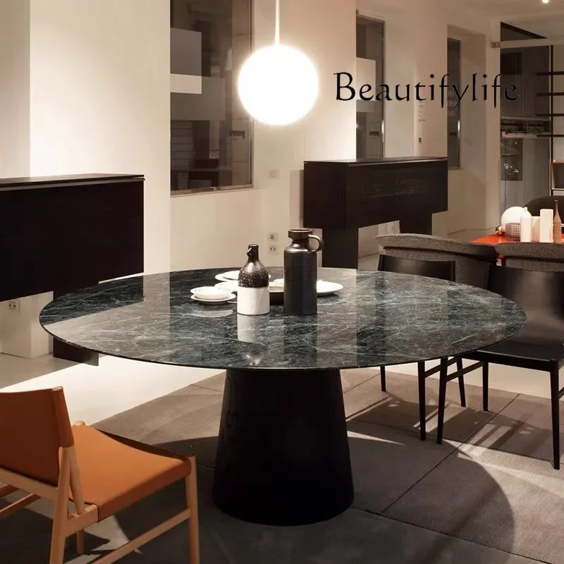 N36 Italy imported natural marble dining table round emerald simple Chinese high-end round dining table