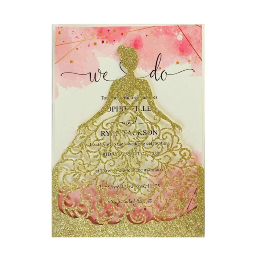 Quinceanera Invitations Card Sweet 16th Birthday Mermail Greeting Invites Glittery Girl Laser Cut Pocket Personalized Printing