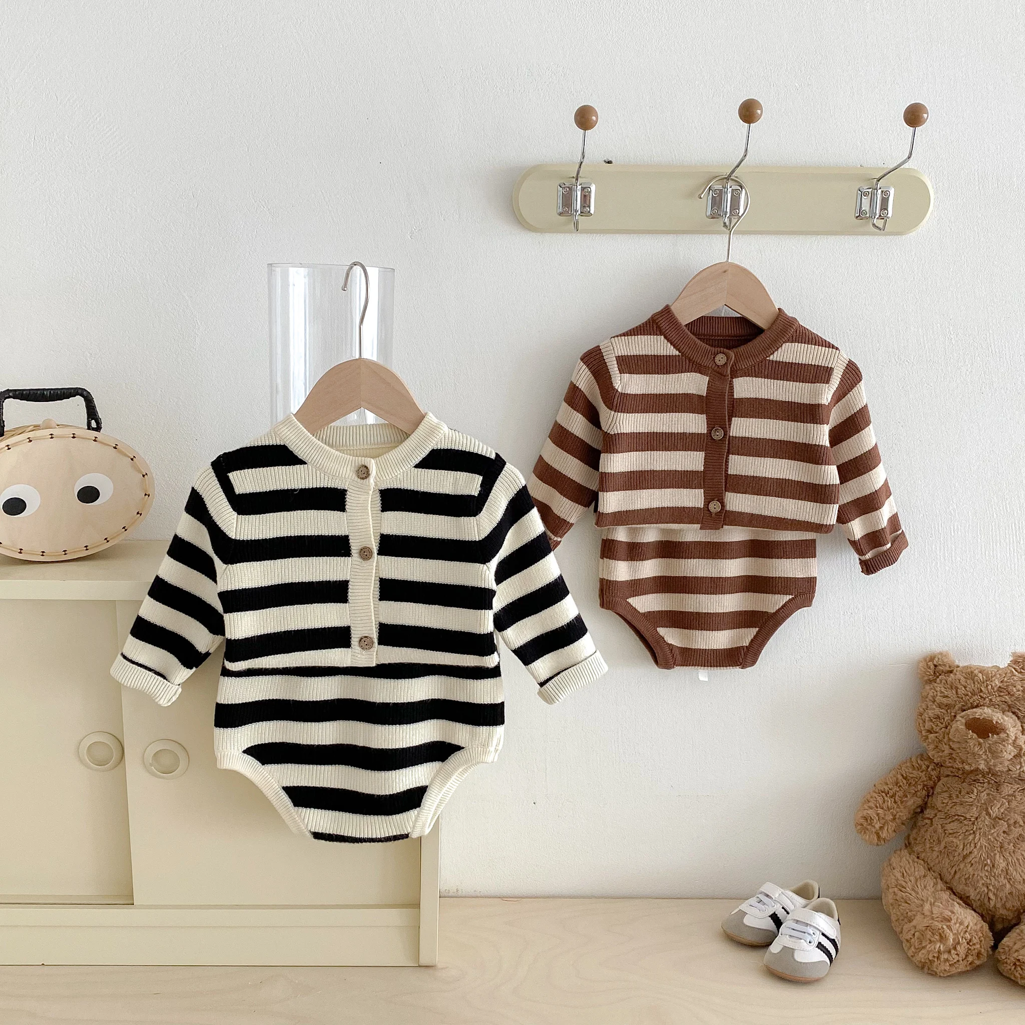 Baby Sweater Set, Autumn Baby Striped Knitted Sweater Set, Two-Piece Set