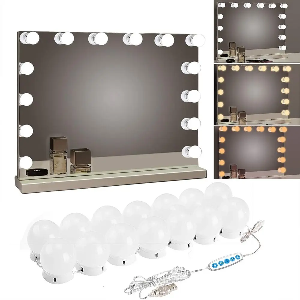 

LED Vanity Mirror with 14 Dimmable Lights, USB Powered, White
