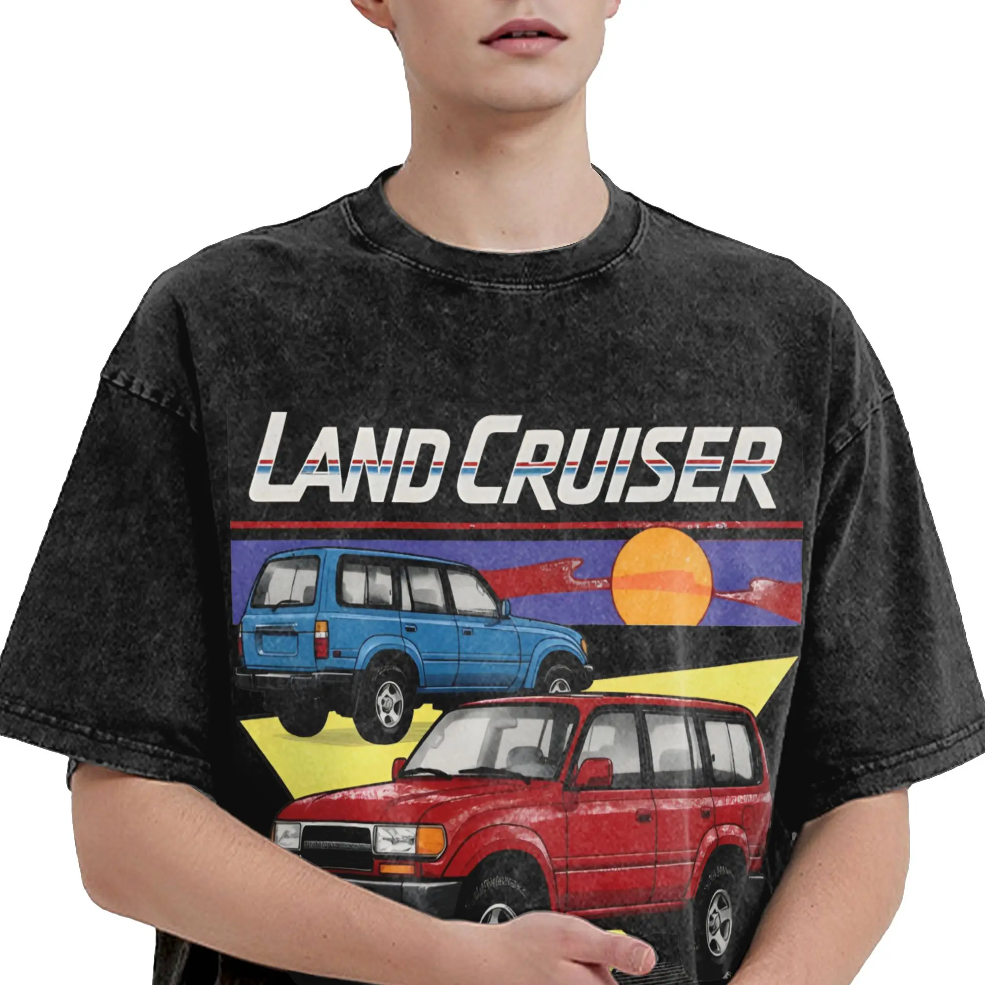 Land Cruiser 80 Series Adventure Awaits  Washed T Shirt Streetwear Hip Hop Fashion T-Shirt  Tees Men Women Cotton Harajuku