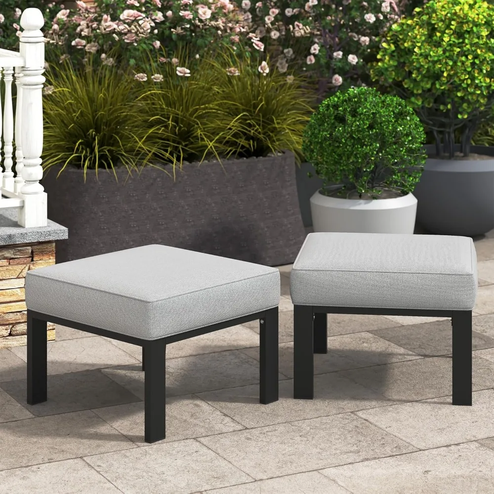 Conjunto de 2 otomanos de metal para móveis de pátio Wisteria Lane, otomanos de metal para exterior com almofadas atualizadas, para todos os climas