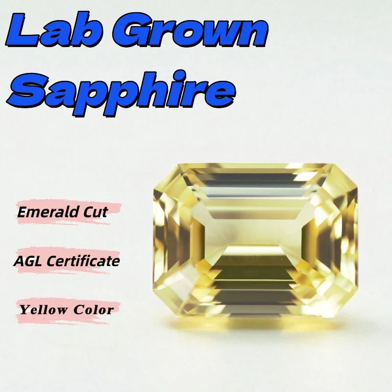 

Lab Grown Sapphire Emerald Cut Yellow Color Loose Gemstone DIY Ring Necklace Earrings Main Materials Selectable AGL Certificate