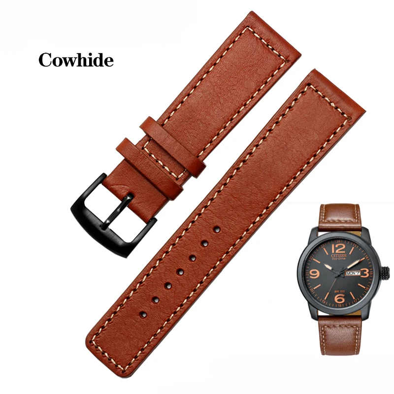 Cowhide/Italian Leather Watch Strap 22mm for Citizen Sao Orange BM7140 CA4031 Watchband BM8475/26E 00F00X Series Bracelet Brown