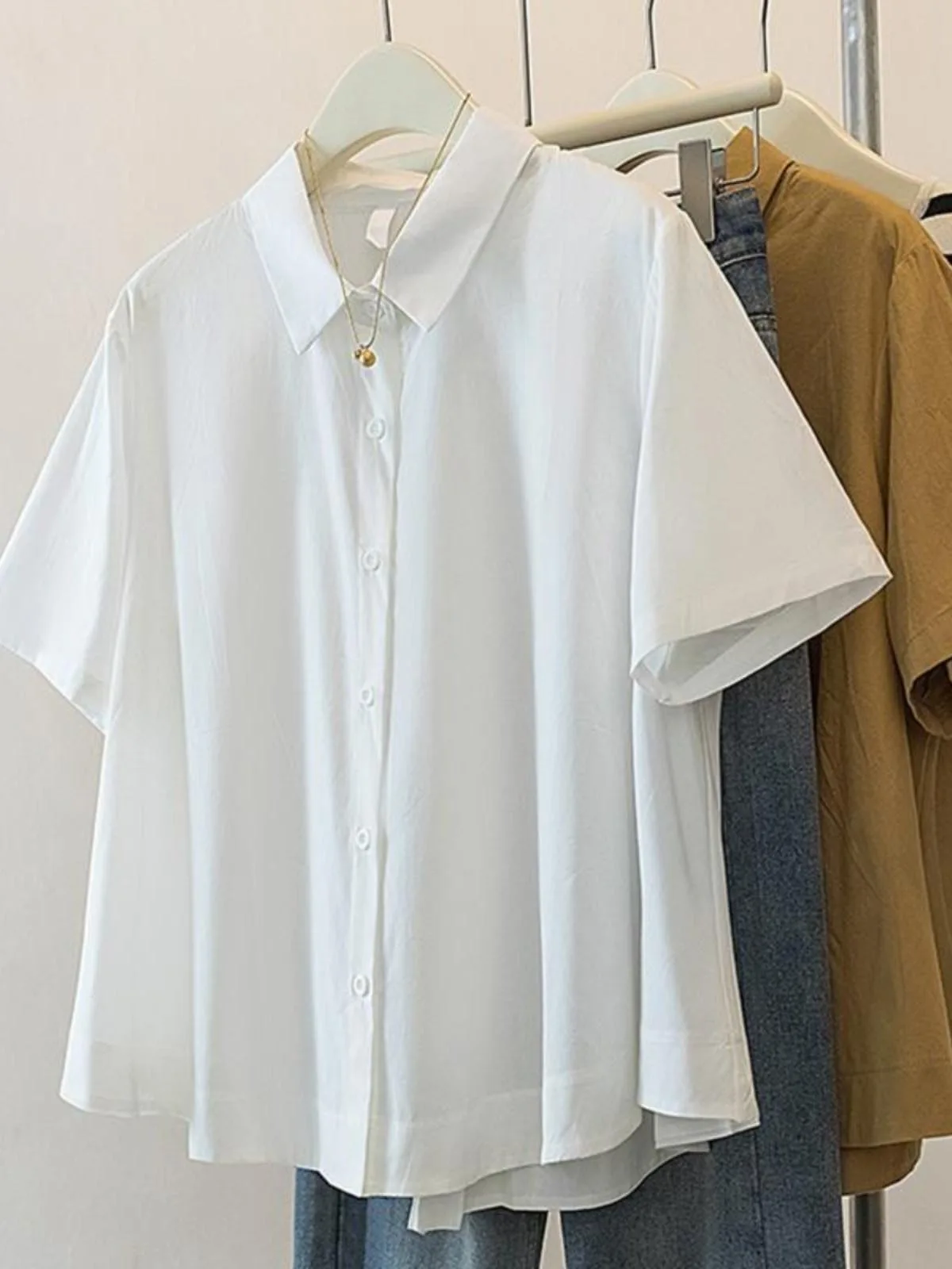 taglie forti Ne ort Sve irt Top estivo dimagrante allentato da donna Trendy coreano Sle Pendolarismo Colore puro dettaglio bottoni