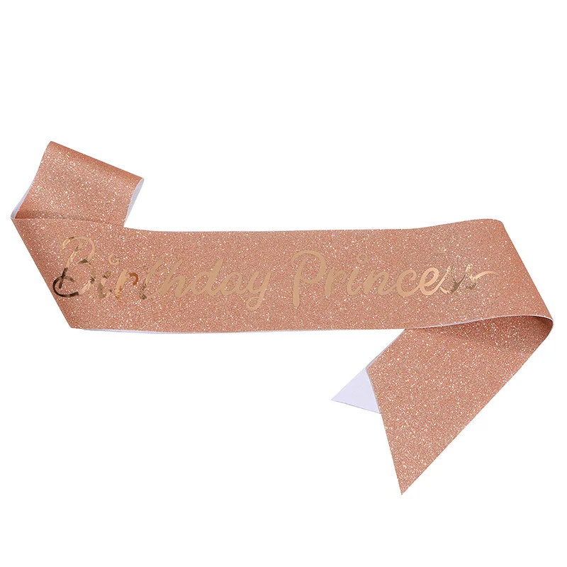 New Glitter cloth Ribbon Birthday Princess Gold lettering Iron On shoulder Birthday party etiquette band for Gril