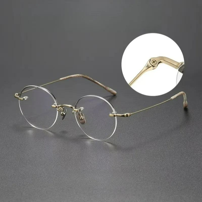 80876 Top Quality Brand Round Rimless Pure Titanium Glasses Frame Men Women Vintage Simple Eyeglass Frame Ultralight Eyewear