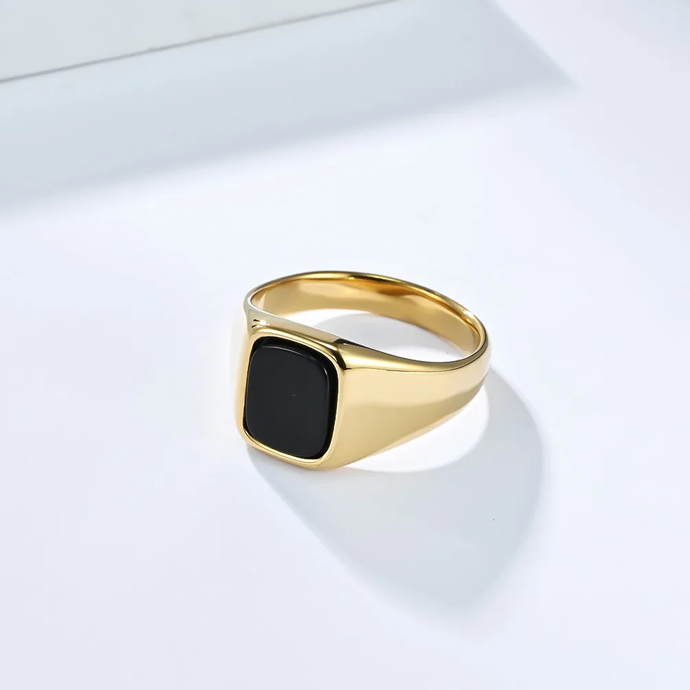 New Fashion Vintage Stainless Steel Tigers Eye Balck Stone Signet Ring for Men view 5