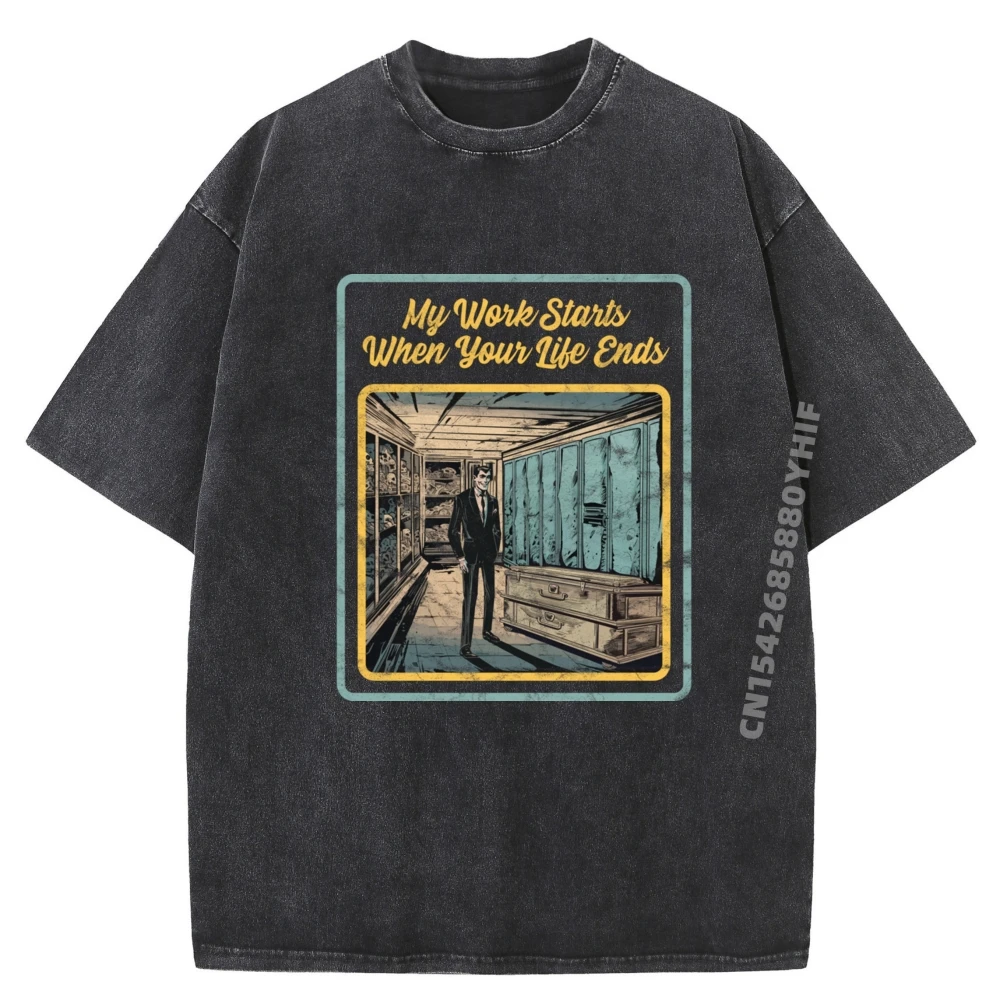 

Funky Female Tshirts Graphic Tees Comfortable Vintage Horror My Work Starts Tops & Tees Loose Washed Shirt Printed Tops