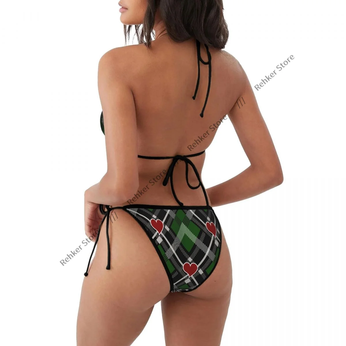 Bikini Set Swimwear Swimsuit Sexy Push Up Bathing Suit Tartan Buffalo Check Plaid With Red Hearts Beachwear Summer Brazilian