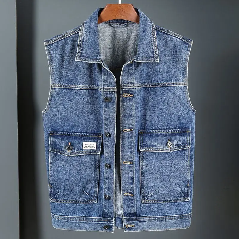 Autumn and Winter Retro Denim Men's Trend Multi-pocket Outdoor Jacket Casual Tooling Coat Vest for Men Clothing Motorcycle Vest