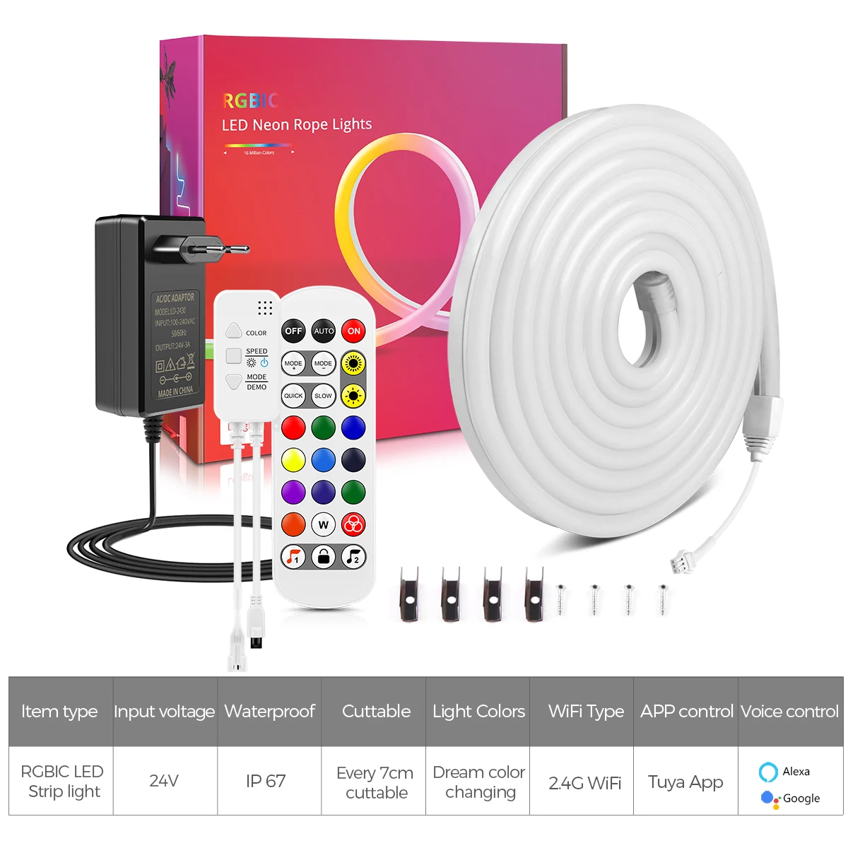 LED النيون قطاع ضوء تويا الذكية واي فاي APP 24 فولت RGBIC عكس الضوء Dreamcolor WS2811 مطاردة تأثير الموسيقى النيون تسجيل الديكور مصباح