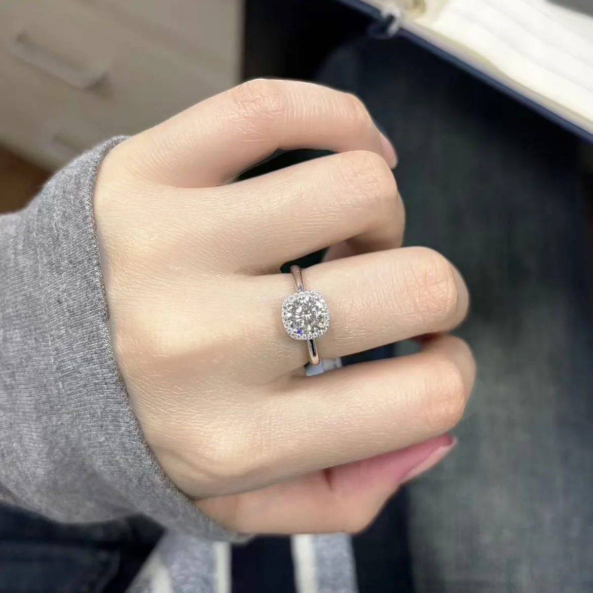 Square Zircon Ring For Women Minimalist Luxury Niche Design Elegant Versatile High-end Open Adjustable Finger Jewelry