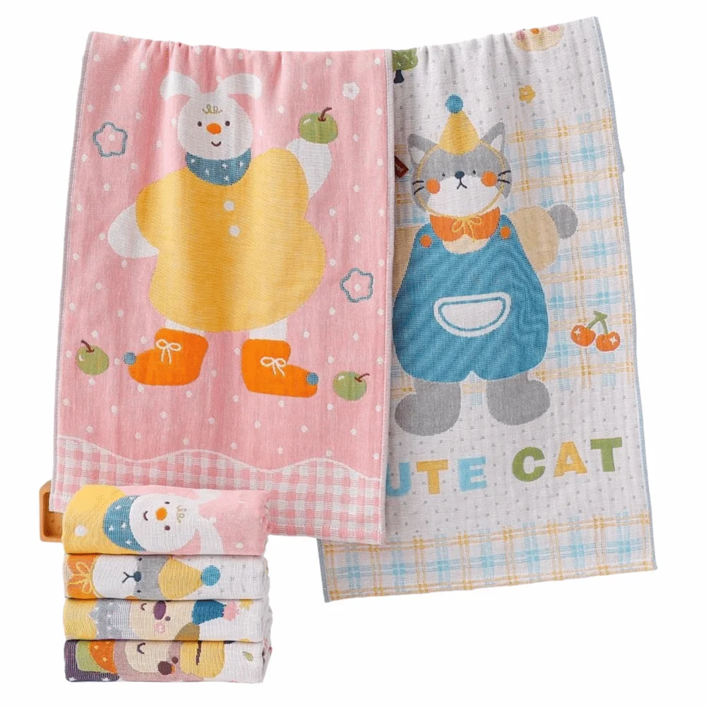 34*74cm Large Hand Towel Decorative Quick Dry Pure Cotton Dish Cloth Cartoon 4 Layer Cotton Gauze Washcloths for Home Restaurant