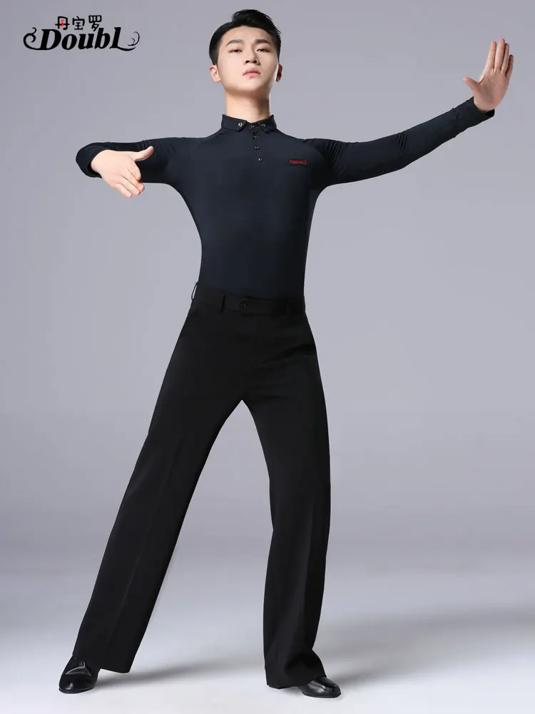 2025 Pantaloni da ballo Danza latina per adulti da uomo Danza moderna Pantaloni a gamba larga Pantaloni da ballo professionali neri a vita alta