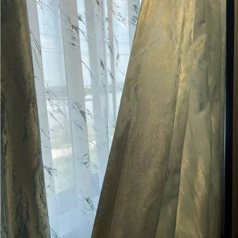 

Simple Luxury Curtains for Living Room Blackout Bedroom Dining Room Blue Marble Elegant Window European Tulle Customize