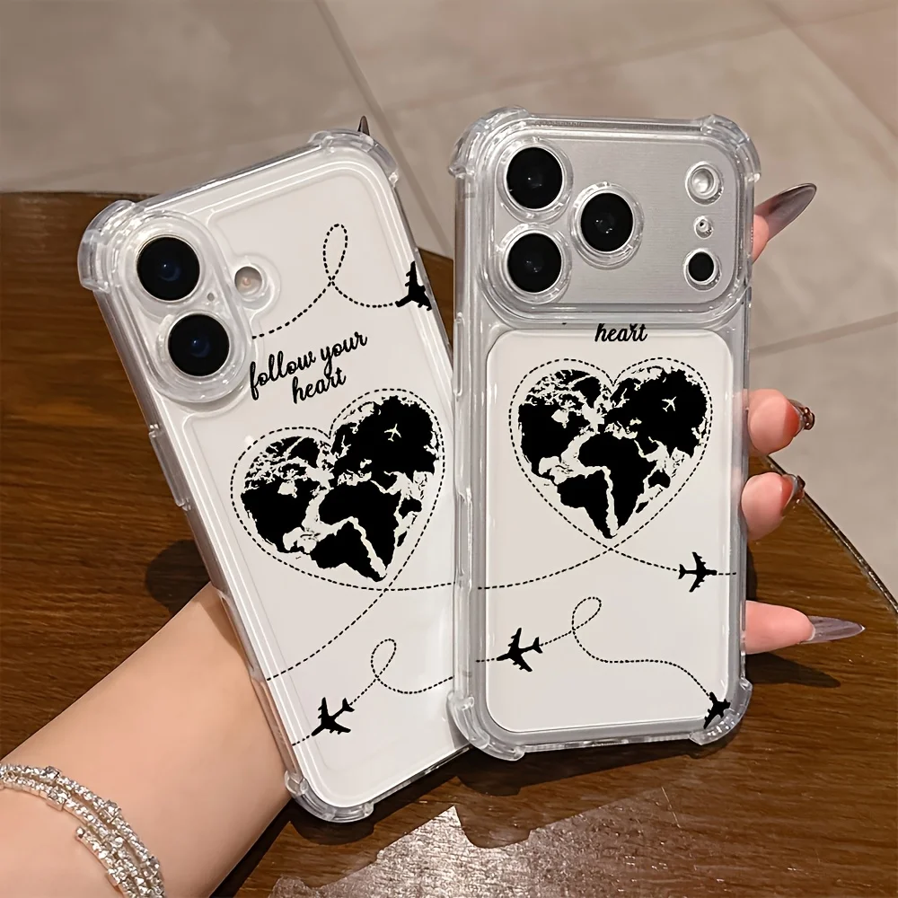 Plating Travel Airplane Heart Phone Case For Samsung Galaxy S25 S26 S23 S24 Plus Ultra A17 A57 A56 A55 A37 A36 Transparent Cover