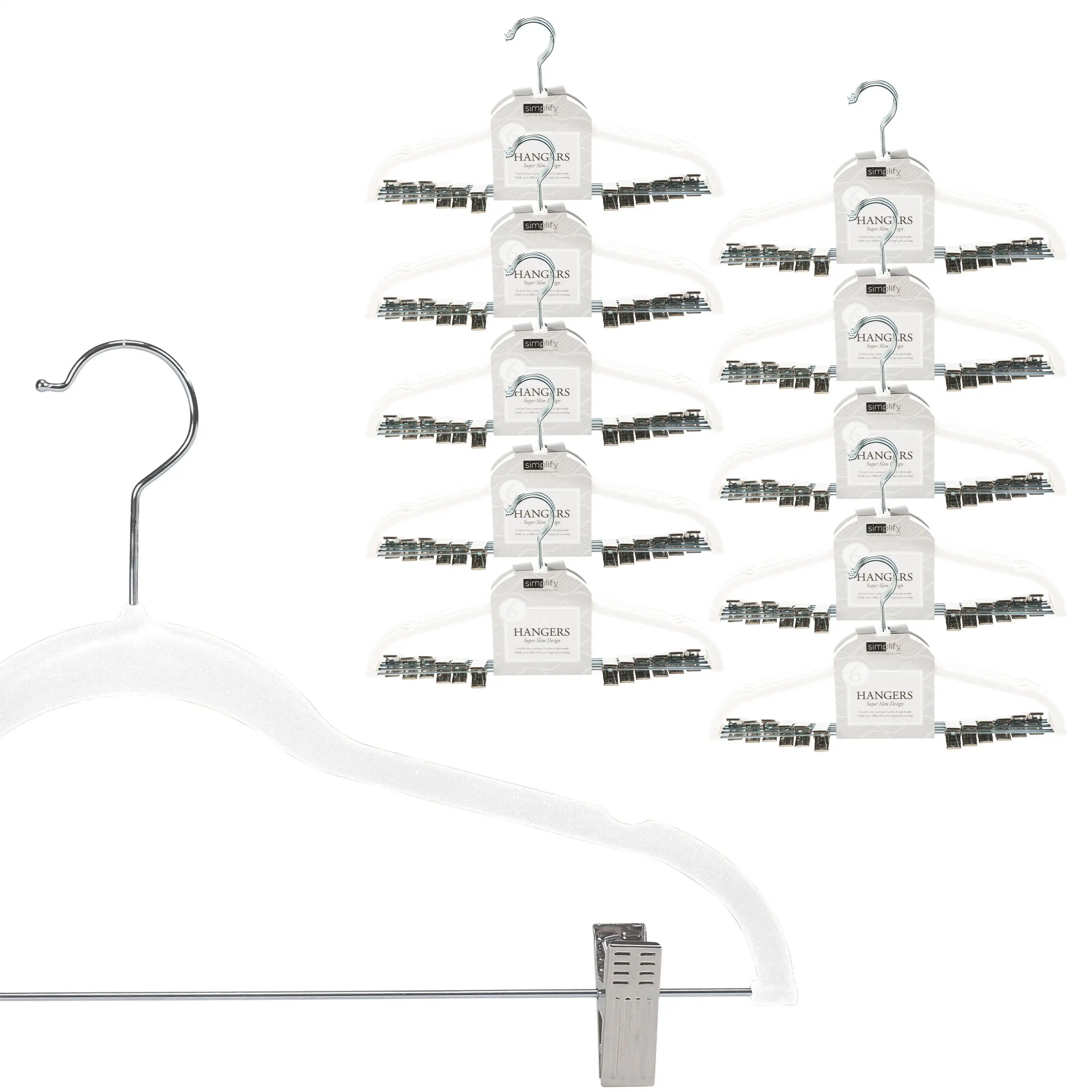 

60 Pack Velvet Skirt Hangers with Clips in White