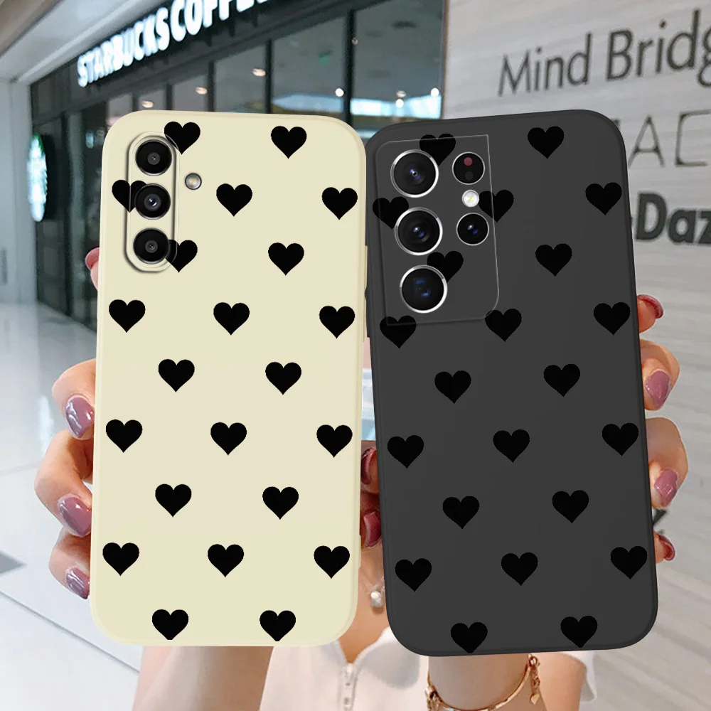 Case For Samsung Galaxy M02 A02 CORE A02s A22 4G 5G A22S 5G Phone Cover Soft Silicon heart shape black simple