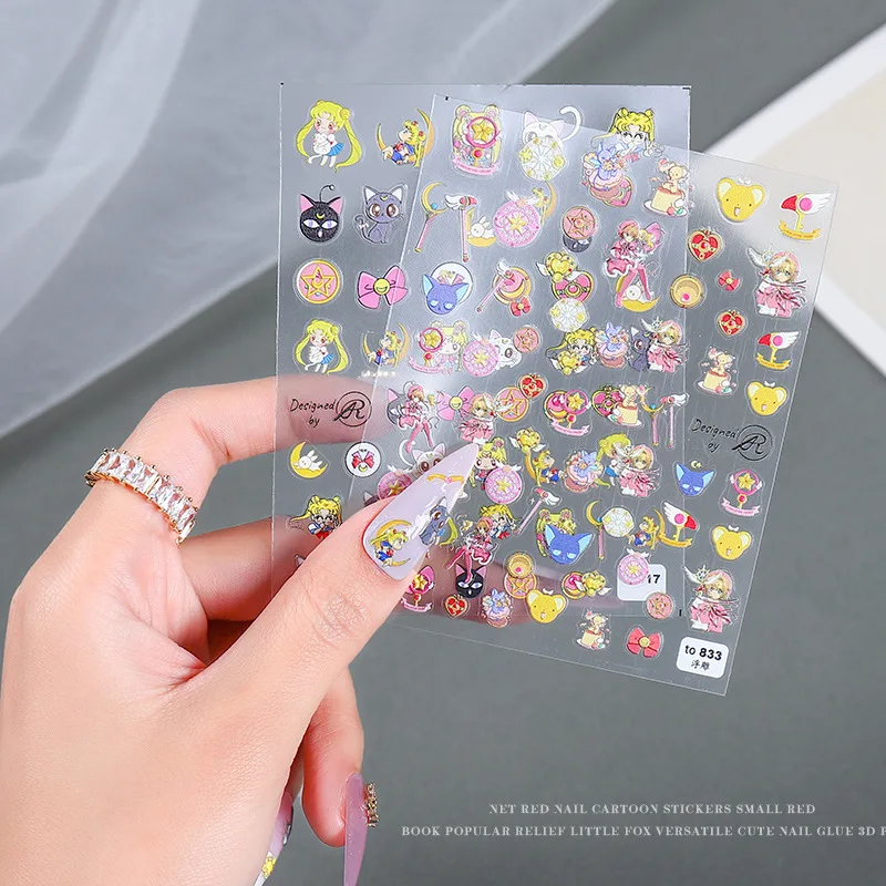 Sailor Moon Embossed Nail Stickers Tsukino Usagi Cute Kawaii Fingernails Decoration Accessories Fashion Girl Birthday Gifts New