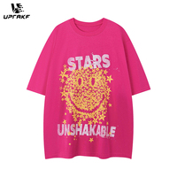 UPRAKF Streetwear Smile Face Pattern T Shirts Fashion Crew Neck Oversize Summer Cotton Short Sleeve High Quality Casual